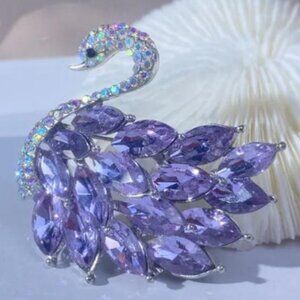 Light Purple Rhinestone Swan Brooch